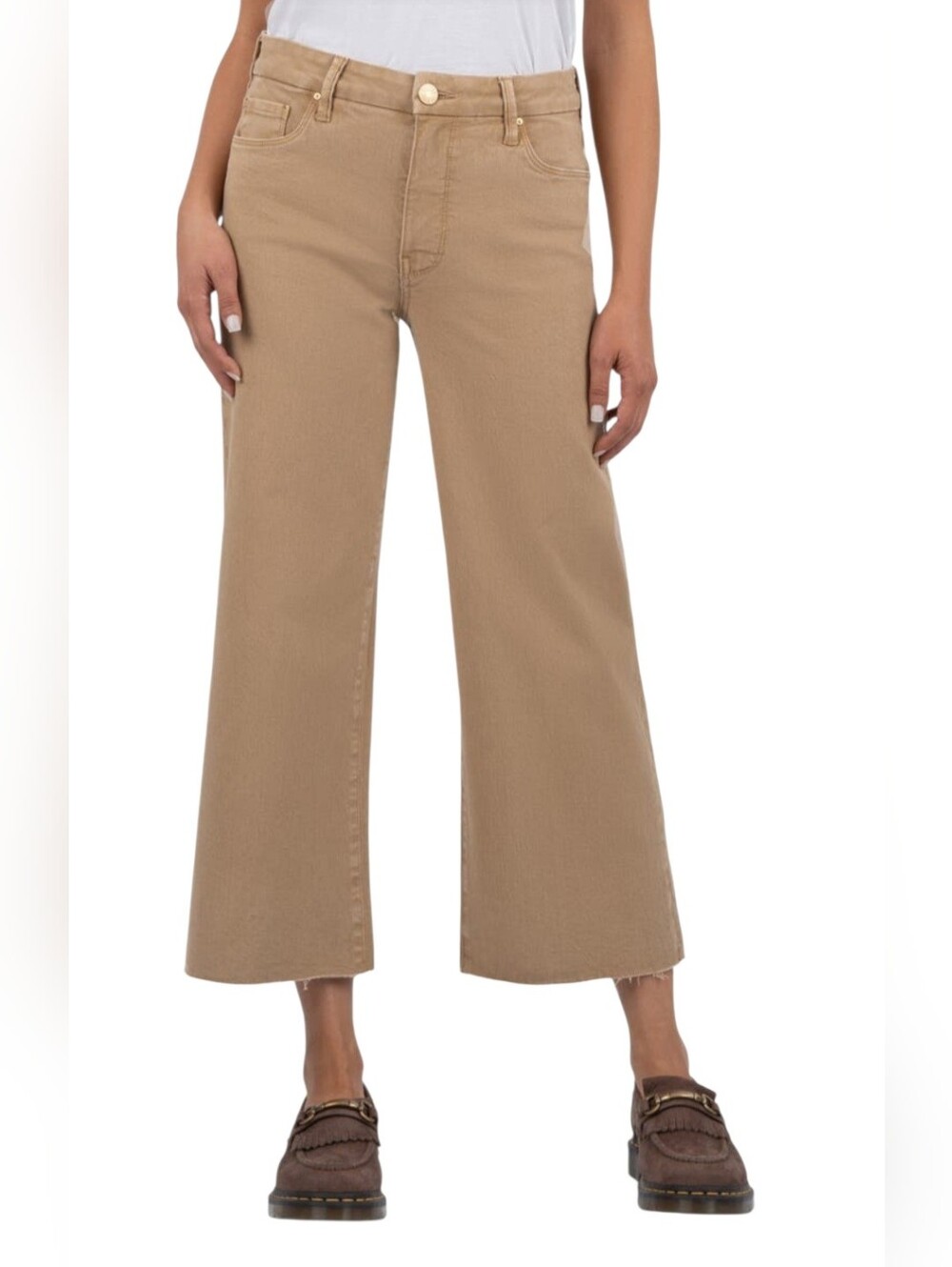 KUT FROM THE KLOTH Meg Fab Ab Wide Leg Crop Jeans Women's 6P Tan Raw Hem